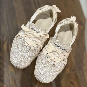 Acne Beige Crackle-Effect Sneakers